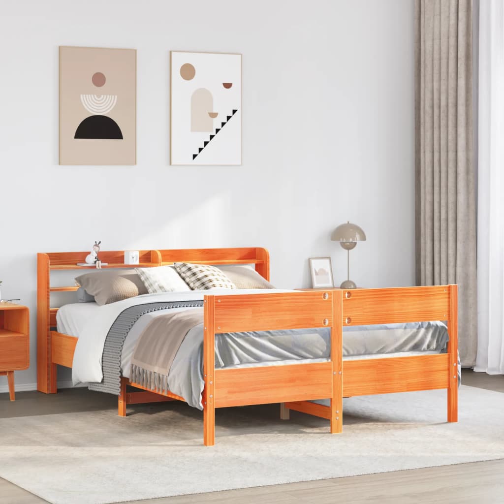 Solid Wood Bed without Mattress Wax Brown 150 x 200 cm Pine Wood