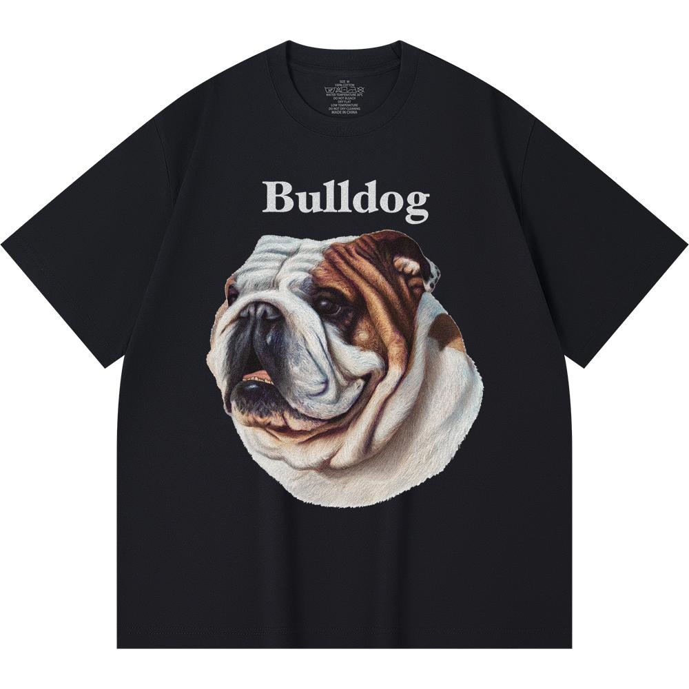 230GSM 100% Cotton T-Shirt Bulldog Print Tees Funny Harajuku Style Combed Cotton Tshirt