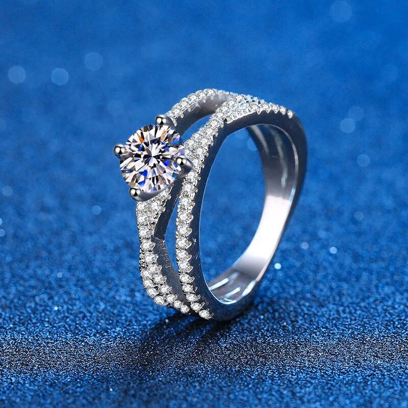 Кольца с настоящим муассанитом, белое золото 14 карат, 4 зубца, маленькая витая лоза, 1 карат, обручальное кольцо с бриллиантом, обещанный подарок, свадебные украшения
