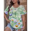 Летний топ с круглым вырезом и принтом 3D-цветочного узора, модная повседневная женская футболка больших размеров с коротким рукавом