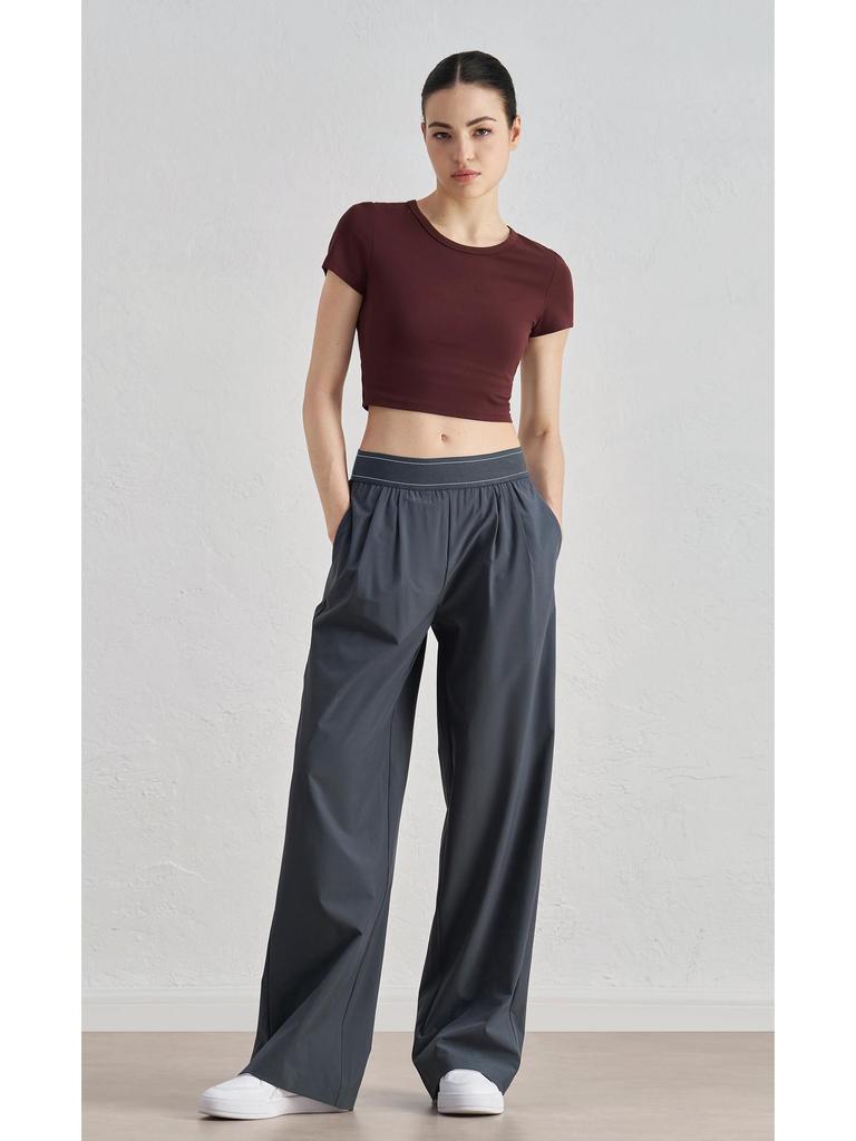 Женские брюки для йоги с высокой талией и широкими штанинами – Повседневные тканые спортивные брюки с моделирующим дизайном