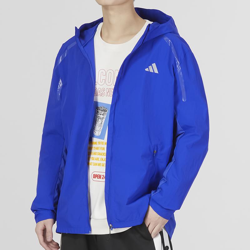 adidas Марафонский логотип с принтом Спортивная повседневная куртка с капюшоном Мужская куртка Синяя IB8266