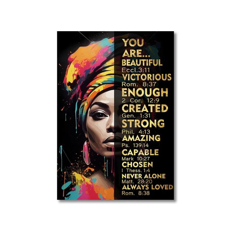 Вы прекрасны, абстрактный красочный африканский постер с черной женщиной, вдохновляющий настенный художественный декор, холст, картина для дома, декоративная