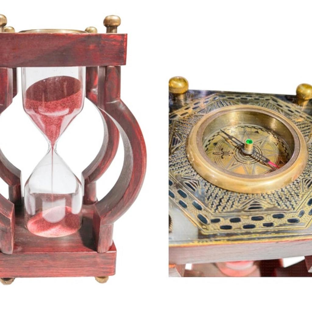 Personalized 10 Min Wooden Sand Timer Hourglass Timer with Compass(Square Base, Pink)- Wooden Home Decoration, Christmas Decor