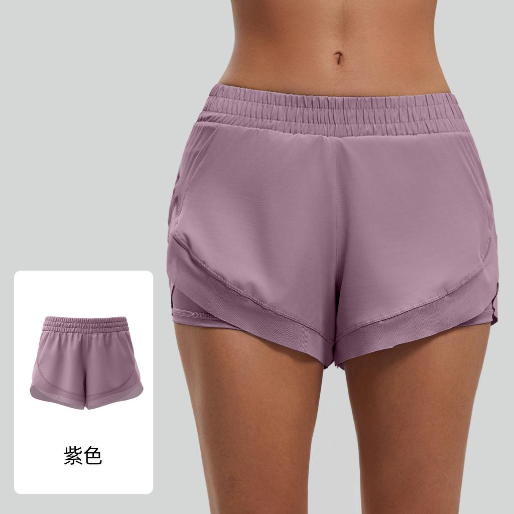 Juyitang summer women's anti-light running breathable mesh side pocket sports fitness fake two-piece shorts