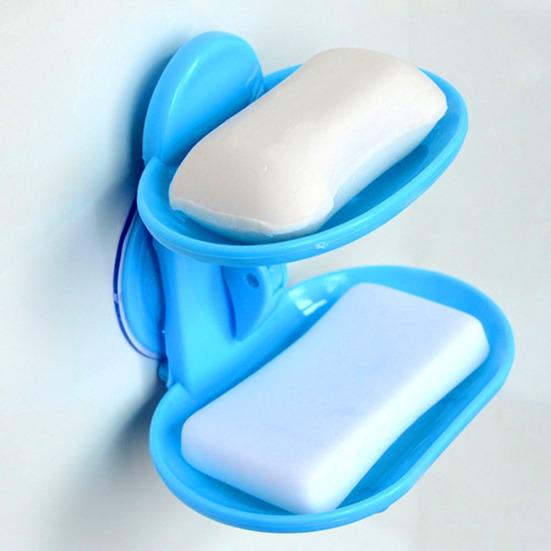 Bathroom Double-Layer Suction Wall-Mounted Soap Dish Soapbox Drying Holder Shelf