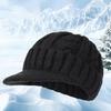 Yousheng Mid-aged Men Winter Knitted Hat Stretchy Short Brim Thickened Twisted Texture Solid Color Ear Protection Warm Daily Wear Cap Outdoor Headwear