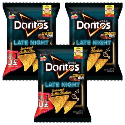 Lotte Doritos Жареный цыпленок со вкусом гальби 172 г x 3 упаковки Хрустящие кукурузные чипсы Пикантный корейский снек