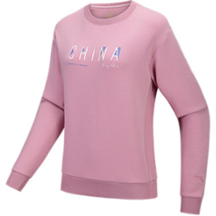 Anta Comfortable Versatile Pullover Letter Sweatshirt Women Tops Light-Pink 162517702-3