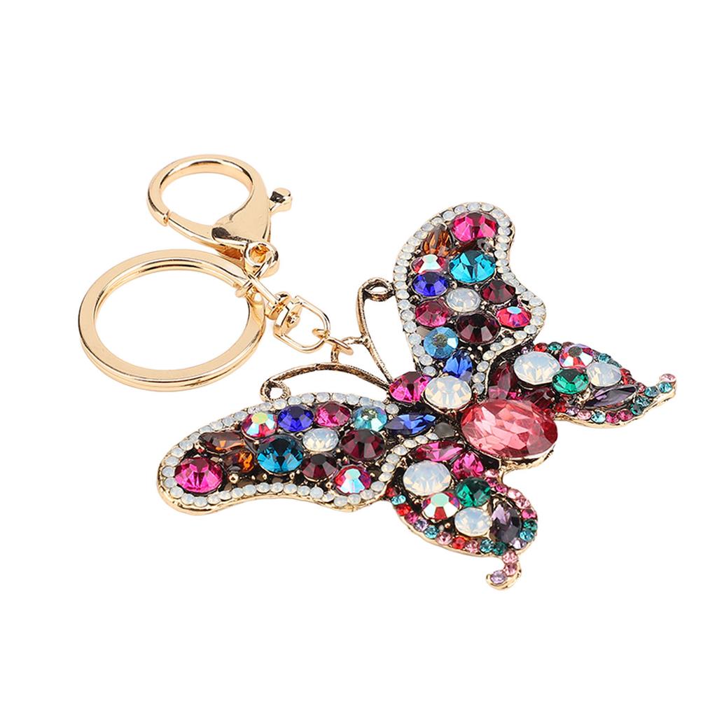Butterfly Keychain Crystal Rhinestones Zinc Alloy Chain Sparkling Butterfly Keyring for Key Car Purse Handbag Colorful