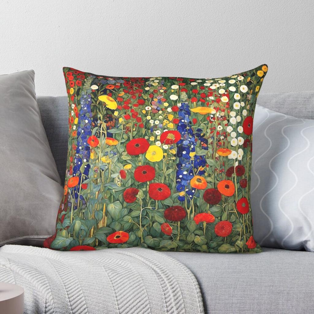 Klimt Flower Garden Square Pillowcase Polyester Linen Velvet Creative Zip Decorative Throw Pillow Case Room Cushion Cover