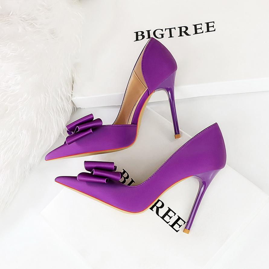 Женские модные туфли на тонком каблуке с милыми высокими каблуками, с острым носком и полым вырезом по бокам, с галстуком-бабочкой, одинарные туфли