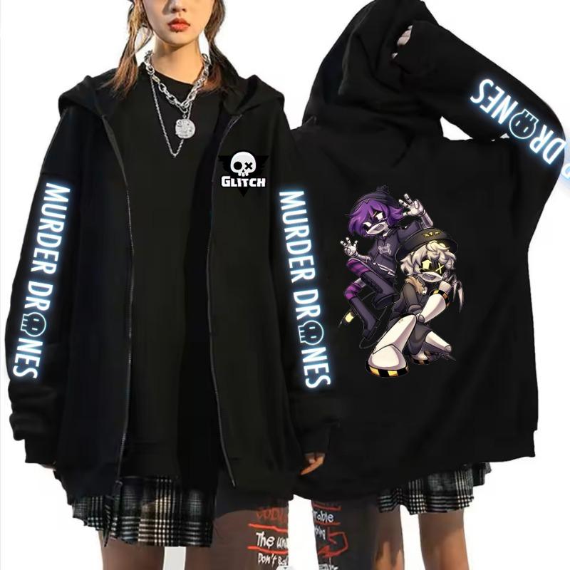 Anime Murder Drones Pattern Zipper Hoodies Harajuku Women's Hooded Sweatshirt Winter Fashion Casual Fleece Unisex Zipper Jacket