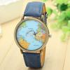 Watch Fashion Global Travel by Plane Map Women Watches Denim Fabric Bands
