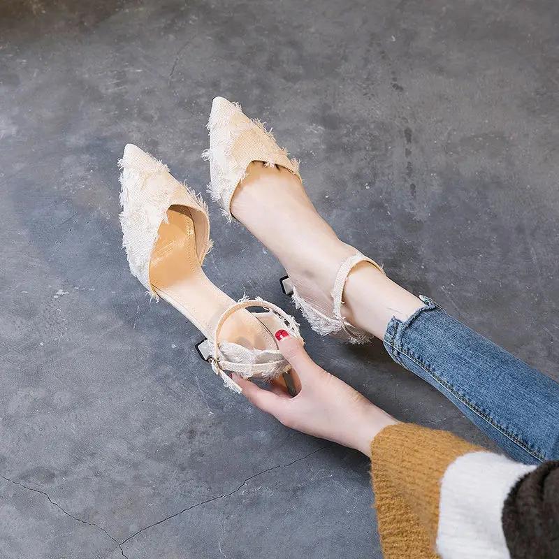 Туфли на высоком каблуке с пряжками, женская обувь, дизайнерская, летняя, удобная, ПВХ, женские сандалии на распродаже, роскошная, трендовая, дешевая, ликвидация обуви