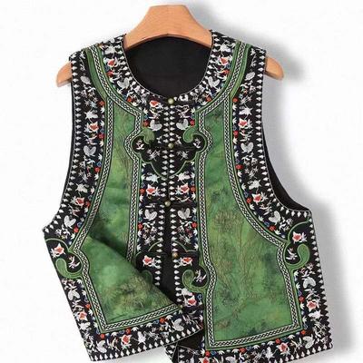 Хлопковый жилет для женщин, льняной жилет без рукавов в винтажном стиле, большой принт, универсальный повседневный жилет на пуговицах