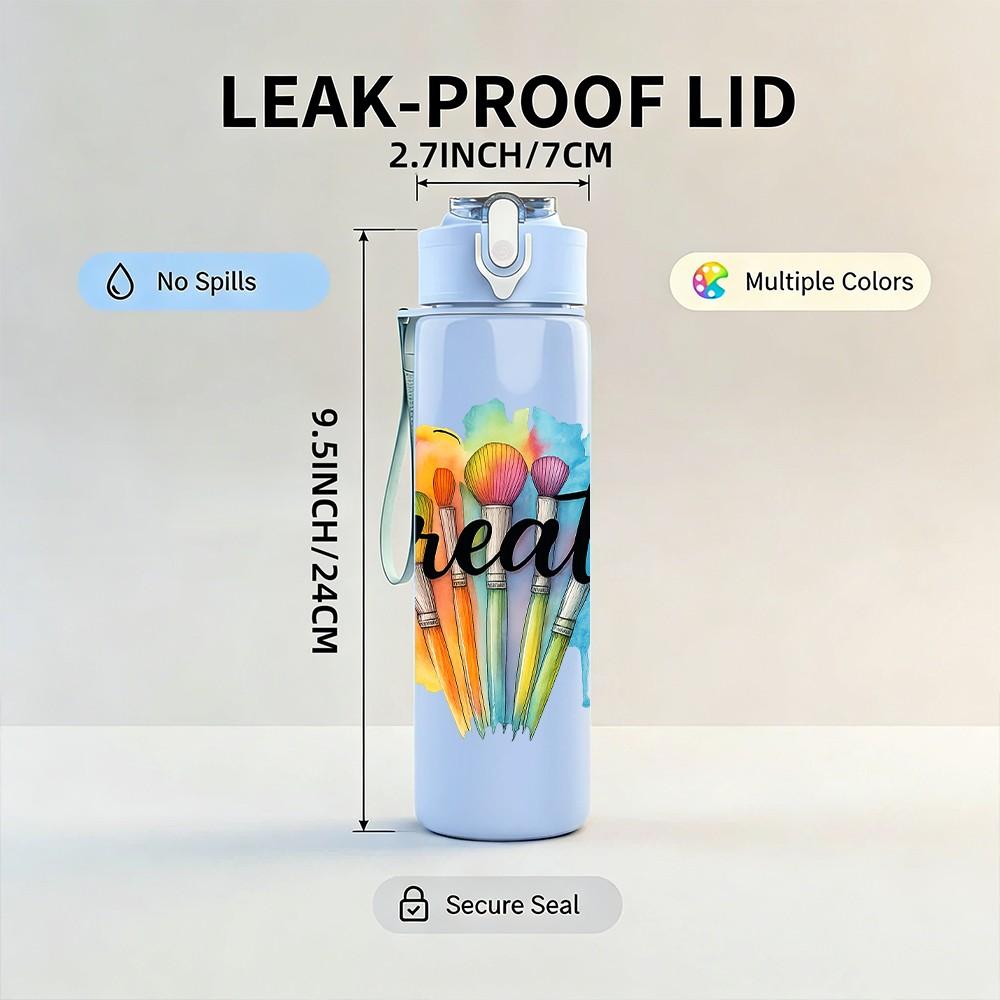 1PC Create Paint Splash Pattern 750ml Color Plastic Sports Water Bottle Leakproof Flip Straw Lid Suitable for Sports Office Home Use