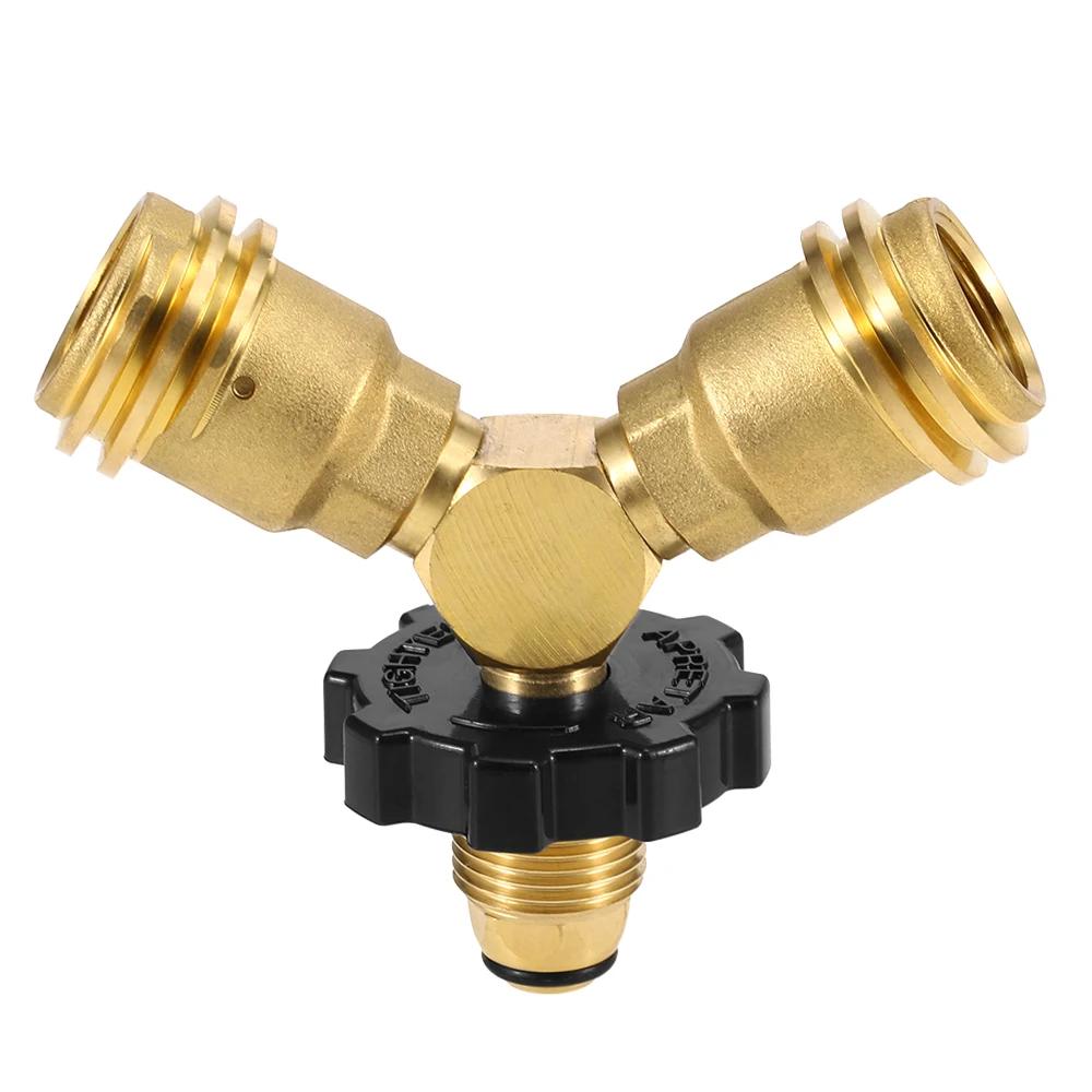 Outdoor Camping Hiking Stove Adaptor Propane Tank Y-Splitter Adapter Two Furnace Connector Way LPG Adapter Tee Connector