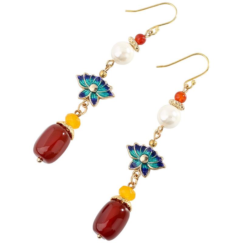 GemChic женские новые винтажные красные сплавы лотоса агата кисточки изысканные серьги этническая мода крючки серьги на день рождения рождественский подарок ювелирные изделия