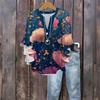Women's Fashion Button V-Neck Ruffle Seven Sleeve Blouse Floral Printed Top