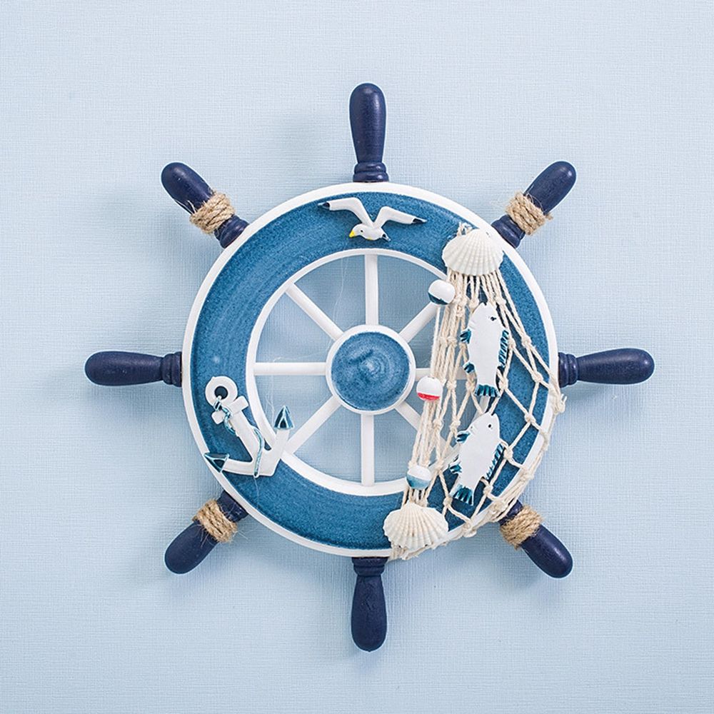 Net Beach Home Decoration Crafts Wooden Boat Wall Decor Ship Steering Wheel Hanging Decoration