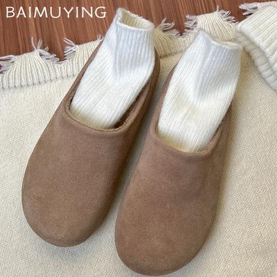 Меховые женские хлопковые тапочки замшевые балетки модные мюли туфли повседневные ботинки с открытой пяткой женские 2025 тренд зимние уютные женские зимние ботинки