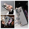 Woman Lattice Pattern Cloth Bracelet Phone Cover For Samsung Galaxy Z Fold 3 5g Zfold 4 Houndstooth Printed Pu Leather Hard Case
