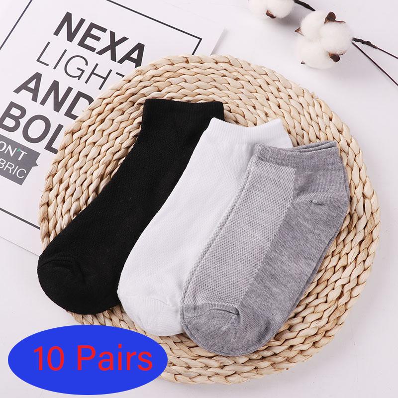 10 Pairs/Lot Breathable Men's Socks Short Ankle Elastic Solid Color Mesh Cotton Business Unisex Sock Plus Size EU38-46