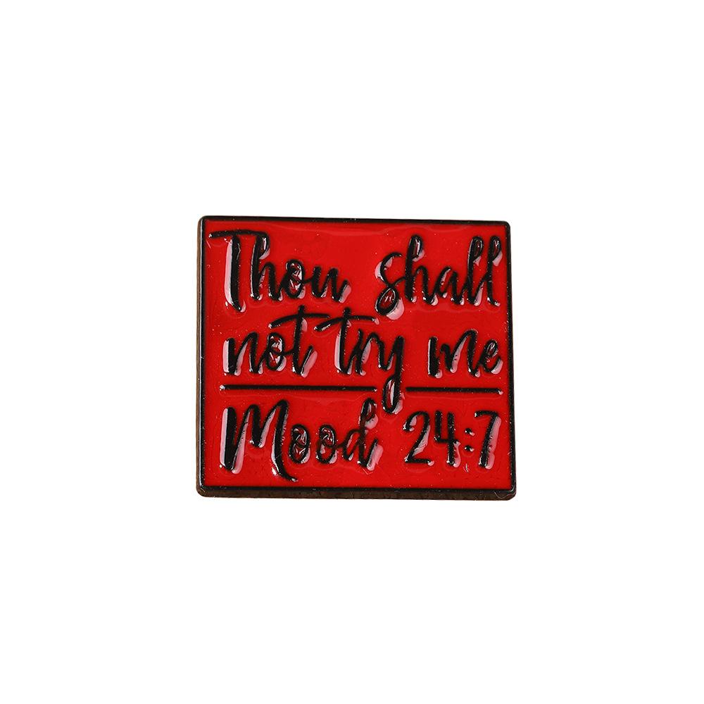 Creative Geometric Letter Brooch, You Can't Test My Emotions, Red Metal Accessories English Badge