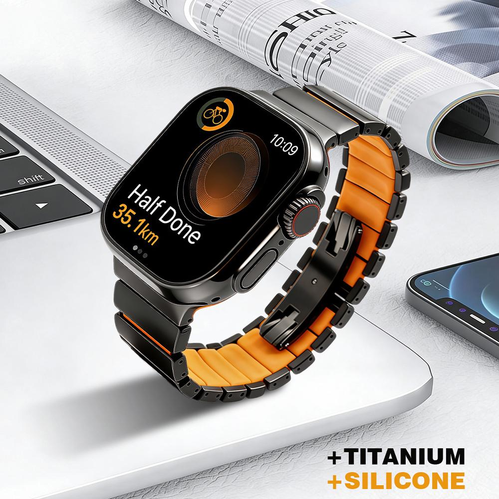 Титановый ремешок для Apple Watch 49мм 46мм 45мм 44мм Мужской Резиновый Ремешок Для Iwatch Ultra 3 Серии 11 10 9 8 7 SE 3 45мм 44мм