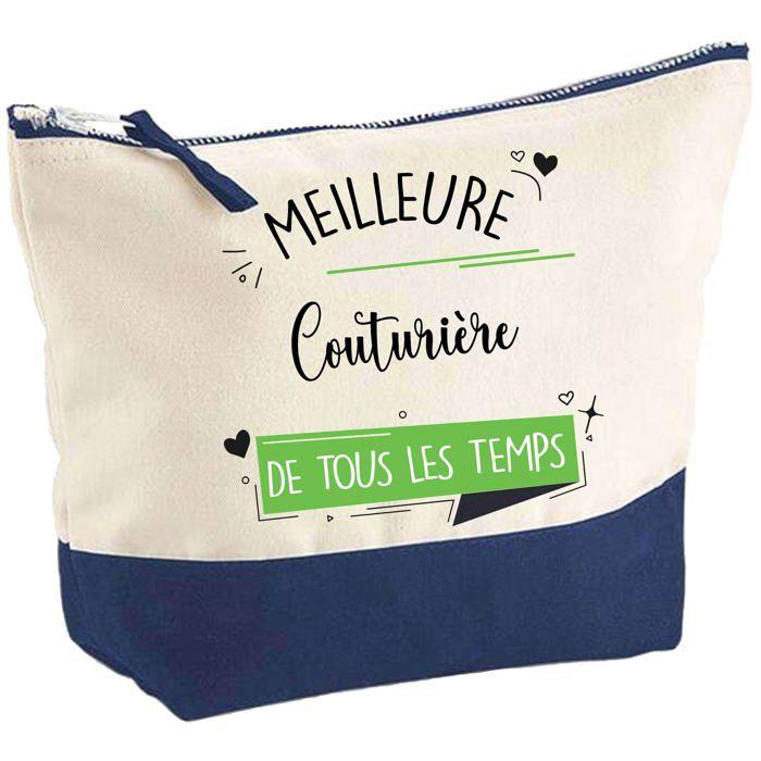 Pochette fond bleu Meilleure Couturière de tous les temps - Cadeau Original - Anniversaire Trousse Maquillage Grand Format