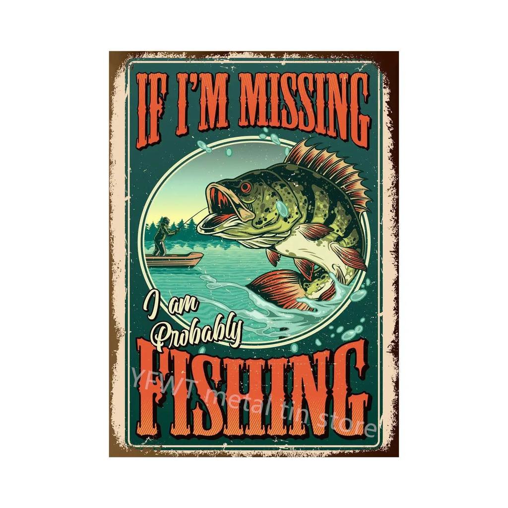 Fishing Rules Metal Tin Sign Fishing Sign Vintage Metal Plate for Wall Poster Farm Art Decoration Retro Stickers Plaques