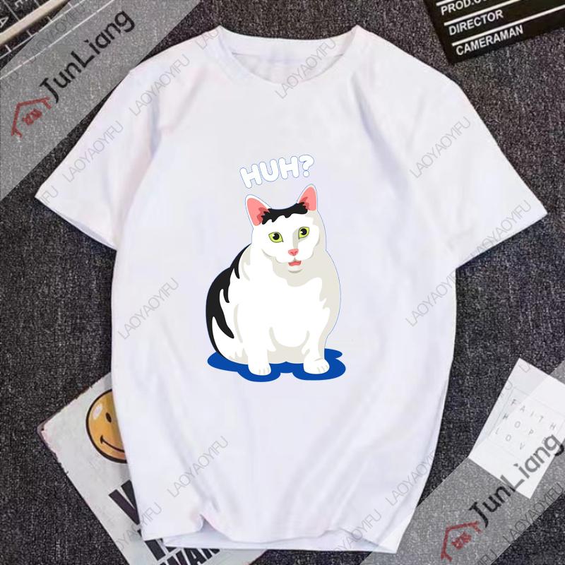 Huh Cat Meme Unisex's T-shirts Hip Hop Streetwear Cute Cats Humor Y2k Unisexga Unisex's T-shirt Short Sleeve Tee Funny Gifts Clothing