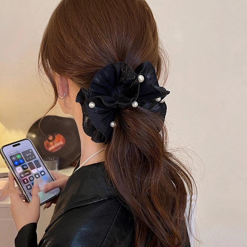 Роскошная супер-фея имитация жемчуга сетчатая повязка на голову с плиссированной текстурой цветочная резинка для волос аксессуар для хвостика