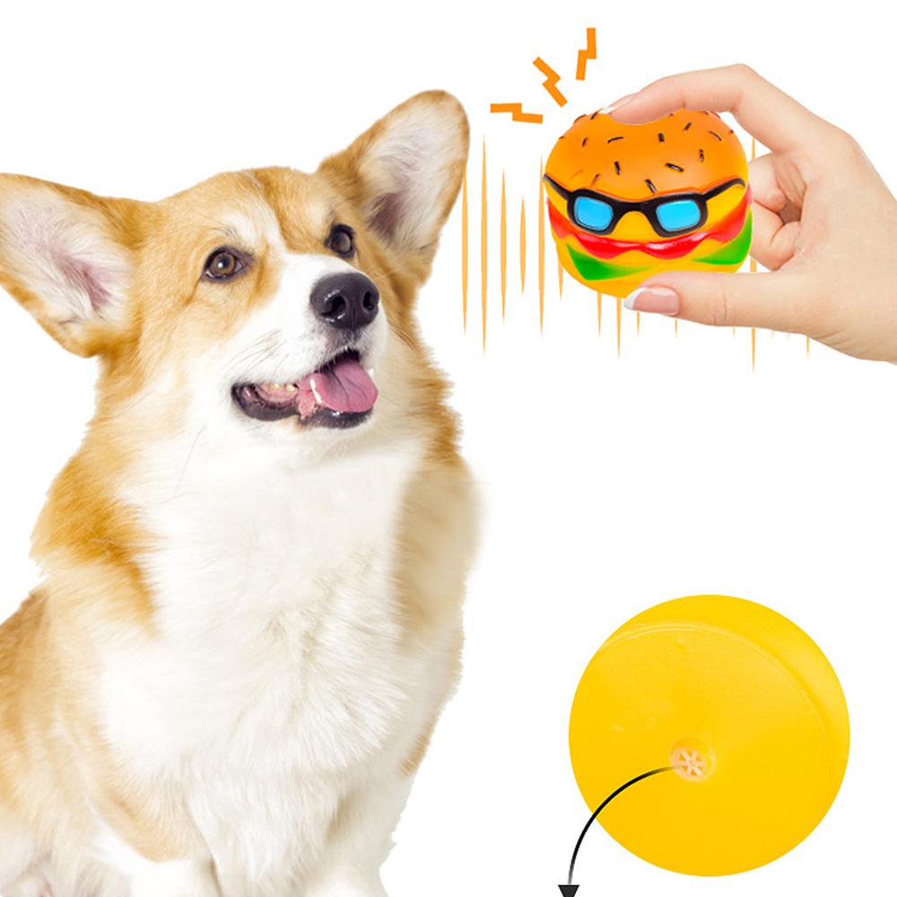 Squeaky Hamburger Dog Toy - Chew Toy for Teeth Cleaning & Molar Care, Interactive Squeaking Pet Toy,