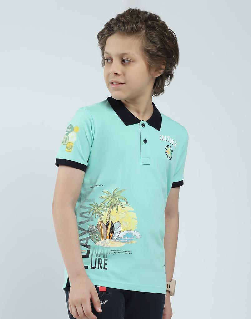 MONTE CARLO Boys's Regular Fit Printed Polo Half Sleeve T-Shirt