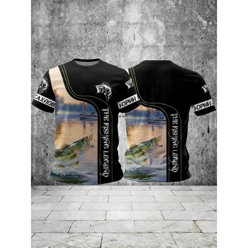 Летние мужские футболки для рыбалки с коротким рукавом, повседневные, с 3D-принтом рыбы, уличные футболки, модные мужские футболки, свободная повседневная футболка с круглым вырезом