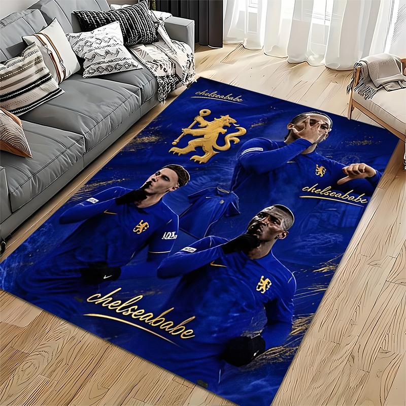 Sports Area Rug, Chelsea Players Blue Gold Celebration Poster, Fan Cave Decor, Non-Slip Mat