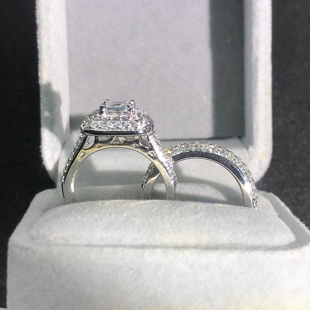 Hot Selling Women's Gorgeous Princess Cut Cubic Zirconia Promise Engagement Bridal Wedding Ring Set Jewelry Accessories