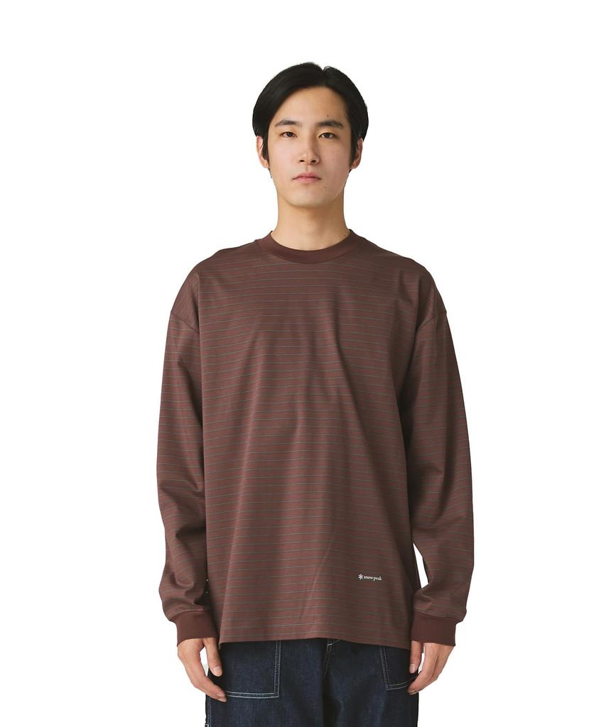 Snow Peak Organic Cotton Mercerized Border Cut and Long Sleeve and Size Brown L/S T-Shirt SW-25AU018, Sew, T-Shirt, Men's Women's, S,