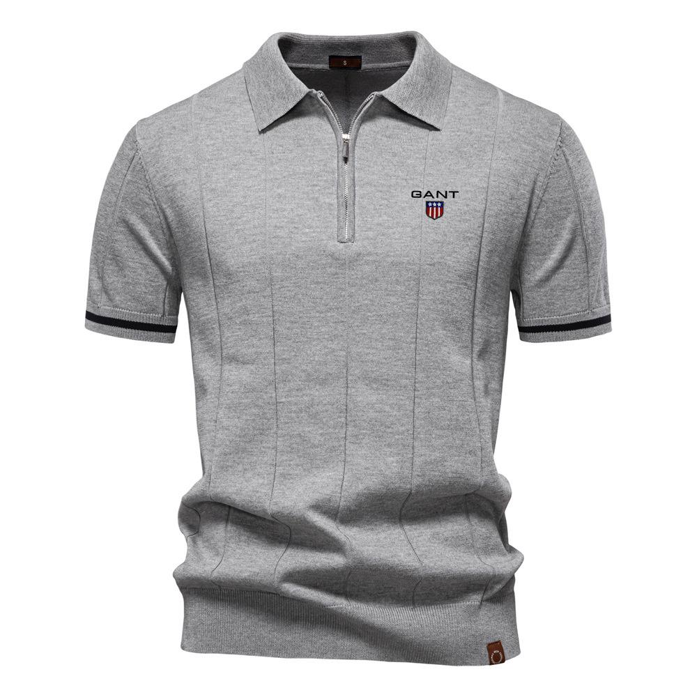 Gant 2025 Весна/Лето Вышитая Новая Мужская Деловая Повседневная Шерстяная Рубашка Поло, Трикотажная Рубашка Поло С Отложным Воротником, Короткий Рукав