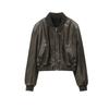 Women's 2023 New Vintage Imitation Leather Bomber Jacket Coat Top Women's Style