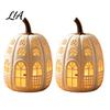 Thanksgiving Party Table Decor Lighted Pumpkin Cottage Ornament, Flickering Tabletop Lamp, Light-Up Harvest Centerpiece Farmhouse Fall for Indoor