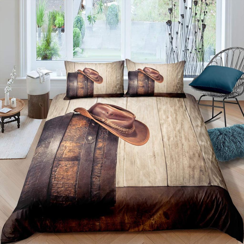 Western Cowboy King Queen Bedding Set Vintage Style Rodeo Duvet Cover Men Teens Boys Horse Quilt Cover Polyester Comforter Cover