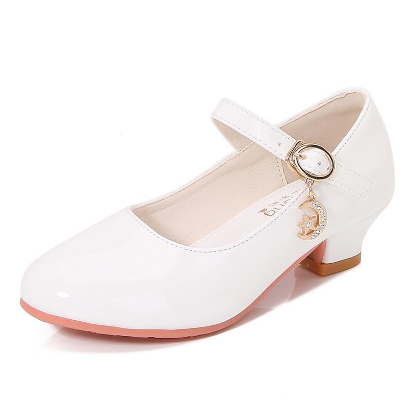 Девочки Высокие Каблуки Новые Белые Туфли Принцессы из Кожи Детская Обувь для Выступлений Студенческая Обувь-40Детская Обувь для Танцев5