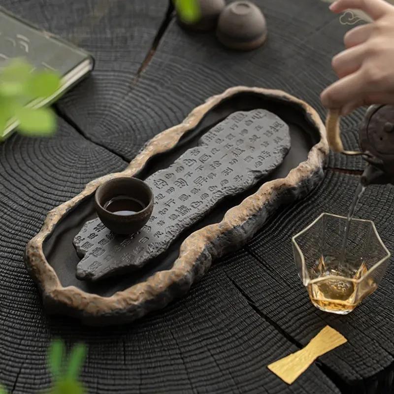 Поднос для творчества Сердце Сутры Чайная доска Китайский Ретро Поднос для чайника Керамический Подставка для чайника Сухой заварочный столик Водосборный тип Чайная посуда