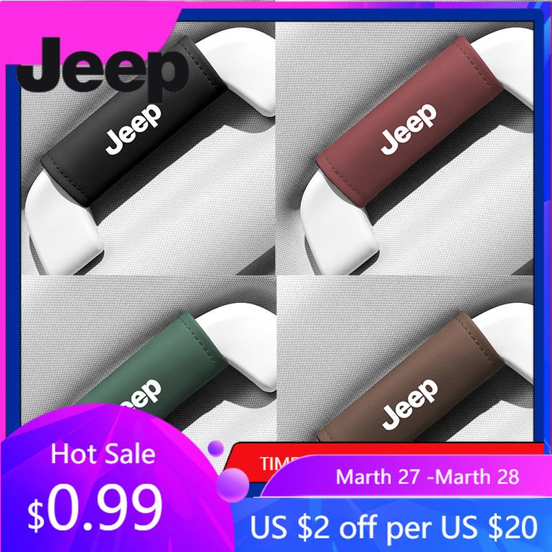 For Jeep 2Pcs Leather Car Door Armrest Cover Roof Handle Covering For Jeep Grand Cherokee Wrangler JK Gladiator Compass Reneg