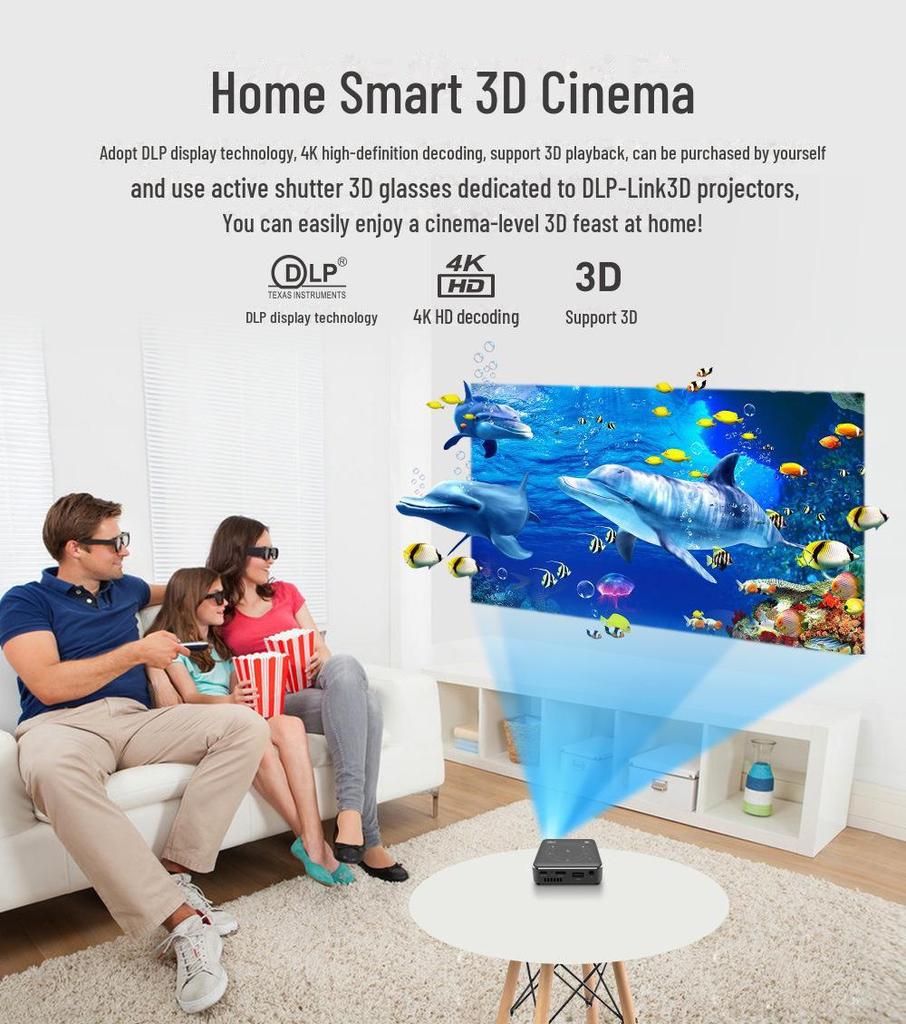 Гарантийный 3D 4K Mini Smart Projector с 16 ГБ памяти