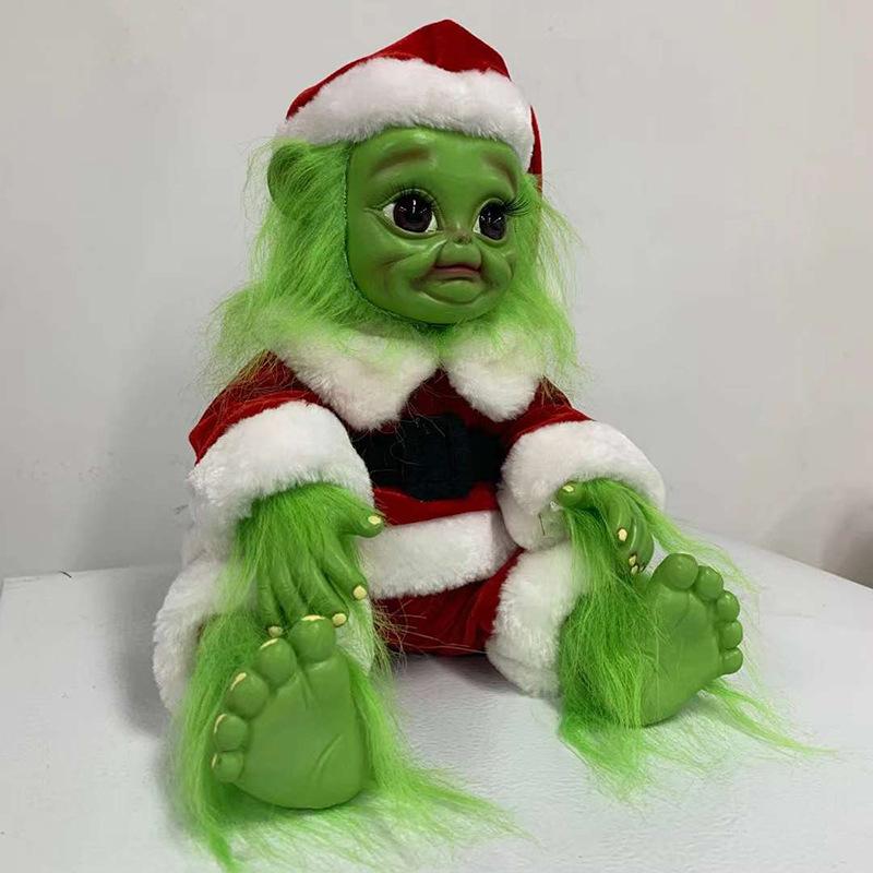 Christmas Grinch Doll Toy Latex Mask Headgear Prop Grinch Doll Gift Green Furry Monster