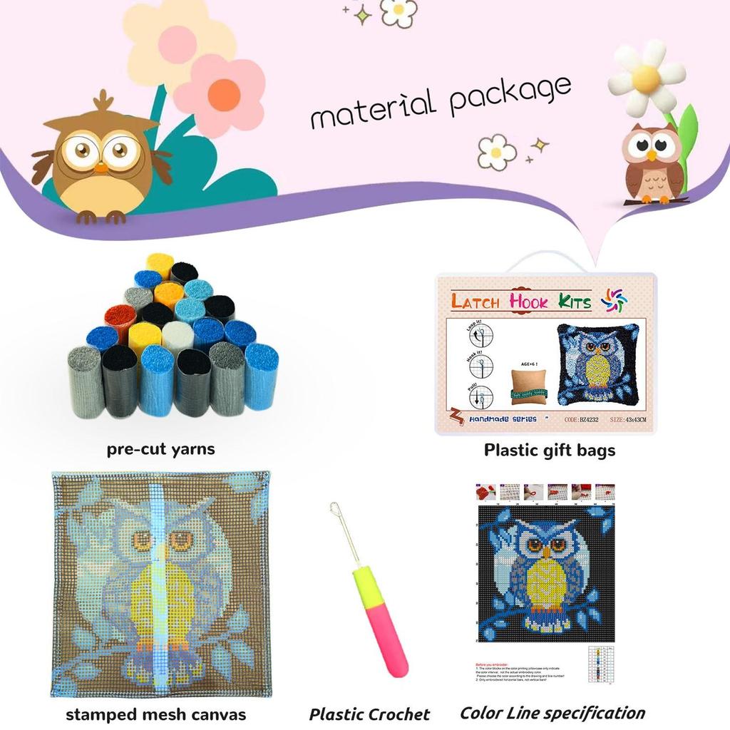 Cute Animal Latch Hook Rug Kits Pillows Smyrna Package Carpet Cat Embroidery Latch Hook Kit Diy Cross Stitch Pillow Knooppakket